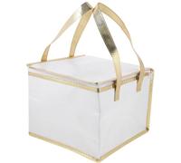 RUNROTOO Insulated Food Storage Bag with Handle, 6-inch White Gold-Trimmed Portable Cake and Pizza Transport Tote, Thermal Fresh-Keeping Cooler for Baking and Food