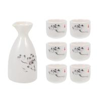 RUNROTOO Japanese Style Ceramic Sake Pot and Wine Cup Set with Pink Colour, for Drinking Spirits and Water at Private Gatherings of Friends and Family