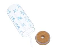 RUNROTOO Large Capacity Glass Coffee Cups with Lids and Straws Cute Bow Shape Glass Tumbler High Temperature Resistance Maintains Original Taste Suitable for Office and Outdoor Use