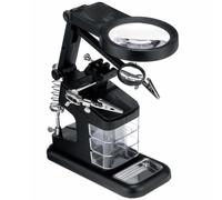 RUNROTOO LED Soldering Station Desk Magnifier Station with 2 Alligator Clips, 3X/4.5x/25x Magnifying Glasses, 3 Drawers, 1 LED Magnifier, Iron Holder, Black for Hobbies and