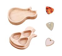 RUNROTOO Maple Wood Guitar Pick Case with 3 Picks Openable Box | Khaki Finish, Natural Grain Surface, Organised Compartments for Banjo Picks and Studio Recording