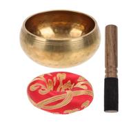 RUNROTOO Meditation Singing Bowl Set with Harmonic Ambient Sound, Handmade Copper and Wood Tibetan Therapy Chanting Bowl for Outdoor Meditation and Yoga Relaxation Random Color