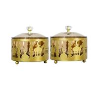 RUNROTOO Middle Eastern Style Gold Candy Boxes 2Pcs Metal Small Snack Containers for Ramadan and Party Decoration