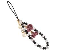 RUNROTOO Non-slip Crystal Beads Phone Lanyard with Flower Pendant, Short Wrist Strap for Daily Use, Cell Phone Decoration and Id Card Holder in Black Random Color