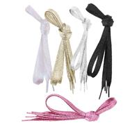 RUNROTOO Pearlescent Flat Shoelaces 1.1m 5pcs Dacron for Sneakers | Silver Onion Style, Metallic Glitter Finish, Replacement Laces for Canvas Shoes, Girls and Women