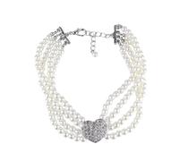 RUNROTOO Pet Four Row Pearl Necklace Crystal Heart Pendant for Dog