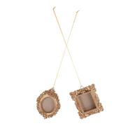 RUNROTOO Picture Elegant Frames in Oval Mini 2pcs Resin Vintage Golden Rectangular Shapes Hanging Decorative with Design and Wall for Wedding and Home Display