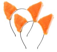 RUNROTOO Plush Cat Ears Headbands Comfortable and Secure Fit 2pcs Orange with Faux Rabbit Animal Ears Hair Hoops, for New Year's Eve Party and Carnival Fancy Dress Accessories