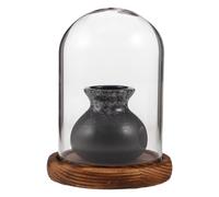 RUNROTOO Porcelain Toothpick Holder, Decorative Vintage Ceramic Toothpick Holder with Clear Dome and Wood Tray, Kitchen Small Picks Dispenser for Cocktail Party Bar Countertop
