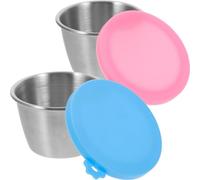 RUNROTOO Portable Stainless Steel Sauce Cups with Lids Dishwasher Safe Random Color 70ml Each 2pcs Lightweight Silicone Sealed Condiment Containers for Kitchen Cooking and Home Use