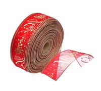 RUNROTOO Red and Gold Printed Christmas Decoration Ribbon with Wired Edge for Xmas Tree Bows and Wrapping, Glittery Satin Material, for Holiday Crafts and Festive Decorations