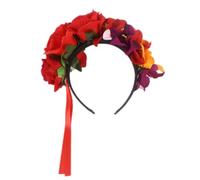 RUNROTOO Red Orchid Flower Headband Floral Crown Headpiece Made of Polyester Cloth for Adults, Charming Festival Hair Accessory for Halloween Party