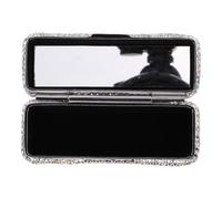 RUNROTOO Rhinestone Lipstick Storage Case Lightweight Compact Lipstick Organizer with Mirror Silver Design Portable Travel Makeup Storage Box