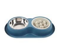 RUNROTOO Slow Eating Double Cat Bowl Stainless Steel with Easy to Clean Feature and Non-slip Base for Kitten Use