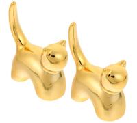 RUNROTOO Standing with Holder 2pcs Cat Ceramic Jewelry Organizer Lightweight and Stable Design, Golden Colour, Adorable Cat Shape for Home and Store Display