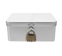 RUNROTOO Tin Metal Storage Box - Cash Box with Combination Lock - Rectangular Container with Lid for Valuables Personal Items Documents - Desktop Holder