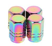 RUNROTOO Tire Valve Stem Caps and Hexagonal Aluminum Alloy 4pcs Leakproof Wide Compatibility Colorful Design, Stylish Car Wheel Valve Covers for Cars and Motorcycles