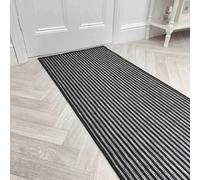 runrug Carpet Runner Rug - Indoor/Outdoor, Reversible, 2mm - 'Pinstripe' in Black | Size: 70 cm x 360 cm runrug Black 70 cm x 360 cm