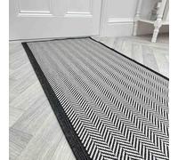 runrug Indoor/Outdoor Hallway Runner Rug - Reversible Flatweave Carpet for Hall & Kitchen - Multiple Sizes - Stain-Resistant, Durable & Pet-Friendly - 330cm x 60cm - 5mm Thick - Illusion, Black