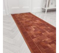 runrug Loop Pile Hallway Runner Rug - Tight-Knit Hardwearing Carpet for Hall, Kitchen & Landing - Multiple Sizes - Stain-Resistant - 80cm x 210cm - 5.4mm Thick - Tribe, Terracotta