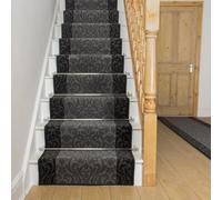 runrug Soft & Comfortable Stair Runner - Smooth & Durable Carpet for Stairs - Stain-Resistant, Fade-Resistant - Multiple Sizes - 570cm x 60cm - 9mm Thick - Baroque, Black