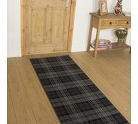 runrug Soft & Luxurious Hallway Runner Rug - Comfortable Carpet for Hall, Kitchen & Corridor - Multiple Sizes - Stain-Resistant, Dirt-Resistant - 100cm x 180cm - 9mm Thick - Tartan, Black