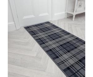 runrug Soft & Luxurious Hallway Runner Rug - Comfortable Carpet for Hall, Kitchen & Corridor - Multiple Sizes - Stain-Resistant, Dirt-Resistant - 80cm x 300cm - 9mm Thick - Tartan, Black