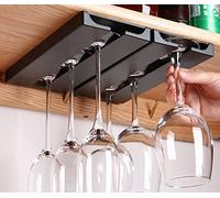 runruii Wine Glass Holder Under Shelf Cabinet Wine Glass Rack Plastic Stemware Rack Glassware Drying Storage Hanger for Kitchen,Bar and Restaurant (Black-2Pack)