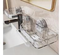 Runspich Hanging Over The Faucet Bathroom Sink Shelf with Suction Cup - No Drilling, Foldable Wall Mounted Clear Floating Corner Storage Rack with Drain Holes (Clear, 1pcs)