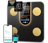 Runstar Smart Body Weight Scale with 8-in-1 VA Display, High Precision, 22 Body Composition Data, Sync APP, FSA HSA Eligible, Black-brown Glass Floor Scale