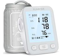 RunStar Upper Arm Blood Pressure Monitor with Wide Range Cuff (8.6'' -16.5'') for Home Use, Automatic Digital BP Machine with Storage Bag, 2x99 Reading Memory, Grey