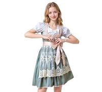 Runstarshow Bavarian Outfit Women Oktoberfest Costume 3-Piece Dirndl Dress with Apron Puff Sleeve Blouse German Beer Festival Outfits Size 8-16 (M-XL)