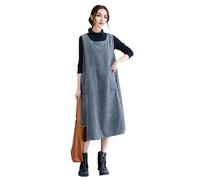 Runstarshow Corduroy Dress for Women Ladies Pinafore Dresses Oversized Sleeveless Cord Dress with Pockets Loose Fitting Cute Fall Winter Spring Clothing Plus Size M-XXL Grey