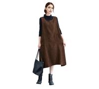 Runstarshow Corduroy Dress for Women Ladies Pinafore Dresses Oversized Sleeveless Cord Dress with Pockets Loose Fitting Cute Fall Winter Spring Clothing Plus Size M-XXL Brown
