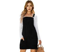 Runstarshow Corduroy Dresses for Women UK Ladies Pinafore Dress Mini Sleeveless Dress Cute Cord Dungaree Dress with Pockets Suspender Sundress S-XL/UK 8-14 Black