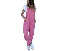Runstarshow Dungarees for Women UK Ladies Baggy Overalls Womens Casual Wide Leg Jumpsuit with Pockets Womens Loose Playsuit Sleeveless Romper Oversized Summer Trousers Plus Size S-3XL