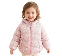 Runstarshow Girls Winter Coat with Hood Warm Fleece Lined Hooded Puffer Jacket Cute floral Print Insulated Quilted School Outerwear for Toddlers & Kids Aged 1-12