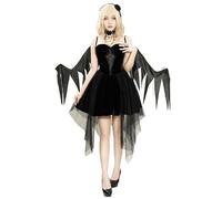 Runstarshow Halloween Costumes Adult Women Sexy Devil Outfit Black Angel Wings Gothic Sleeveless Velvet Corset Dress Vampire Costume Witch Dress Up Outfits S-XL