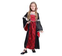 Runstarshow Halloween Costumes for Kids Girls Vampire Outfit Gothic Dress with Choker Necklace Witch Princess Fancy Dress Spooky Hooded Costume Age 5-14