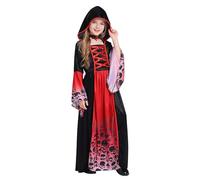 Runstarshow Halloween Costumes for Kids Girls Vampire Outfit Gothic Dress with Choker Necklace Witch Princess Fancy Dress Spooky Hooded Costume Age 5-14