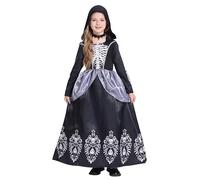 Runstarshow Halloween Costumes for Kids Girls Vampire Outfit Gothic Dress with Choker Necklace Witch Princess Fancy Dress Spooky Hooded Costume Age 5-14