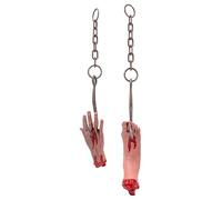 Runstarshow Halloween Decorations Hanging Horror Limb Props 2 Piece Fake Bloody Severed Hands Feet Creepy Body Parts for Haunted House Horror Party Accessories