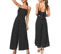 Runstarshow Jumpsuit for Women UK Womens Playsuit Summer Sleeveless Romper Ladies Elegant Jumpsuit Plus Size Casual Sling Jumpsuit Polka Dot Print Backless Dungarees Wide Leg Trousers S-3XL
