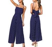 Runstarshow Jumpsuit for Women UK Womens Playsuit Summer Sleeveless Romper Ladies Elegant Jumpsuit Plus Size Casual Sling Jumpsuit Polka Dot Print Backless Dungarees Wide Leg Trousers S-3XL