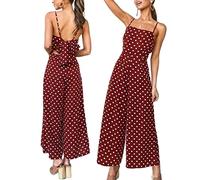 Runstarshow Jumpsuit for Women UK Womens Playsuit Summer Sleeveless Romper Ladies Elegant Jumpsuit Plus Size Casual Sling Jumpsuit Polka Dot Print Backless Dungarees Wide Leg Trousers S-3XL