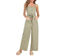 Runstarshow Jumpsuit for Women UK Womens Playsuits Summer Sleeveless Romper with Pockets Ladies Baggy Dungarees Wide Leg Casual Loose Overalls High Waist Backless Floral Zip Closure Belted 8-20