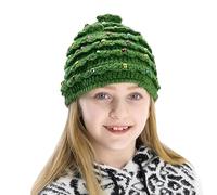 Runstarshow Kids Christmas Tree Knitted Hat Girls Crochet Novelty Xmas Cap Womens Knit Festive Beanie with Star Winter Warm Hats Cute Green Holiday Headwear One Size