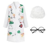 Runstarshow Kids Scientist Costume Set 3 Piece Lab Coat Round Glasses Children Lab Roleplay Outfit Boys Girls Fancy Dress for Science Parties Age 5-12