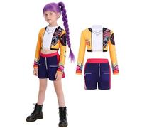Runstarshow Kpop Hunters Costume Kids Girls Halloween Demon Costumes Teen Girl Stage Outfit 3PCS Pop Singer Coat,Shorts & T-Shirt Christmas Carnival Dress Up Age 2-14 Years