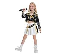 Runstarshow Kpop Hunters Costume Kids Girls Halloween Demon Costumes Teen Girl Stage Outfit 3PCS Pop Singer Coat,Shorts & T-Shirt Christmas Carnival Dress Up Age 2-14 Years